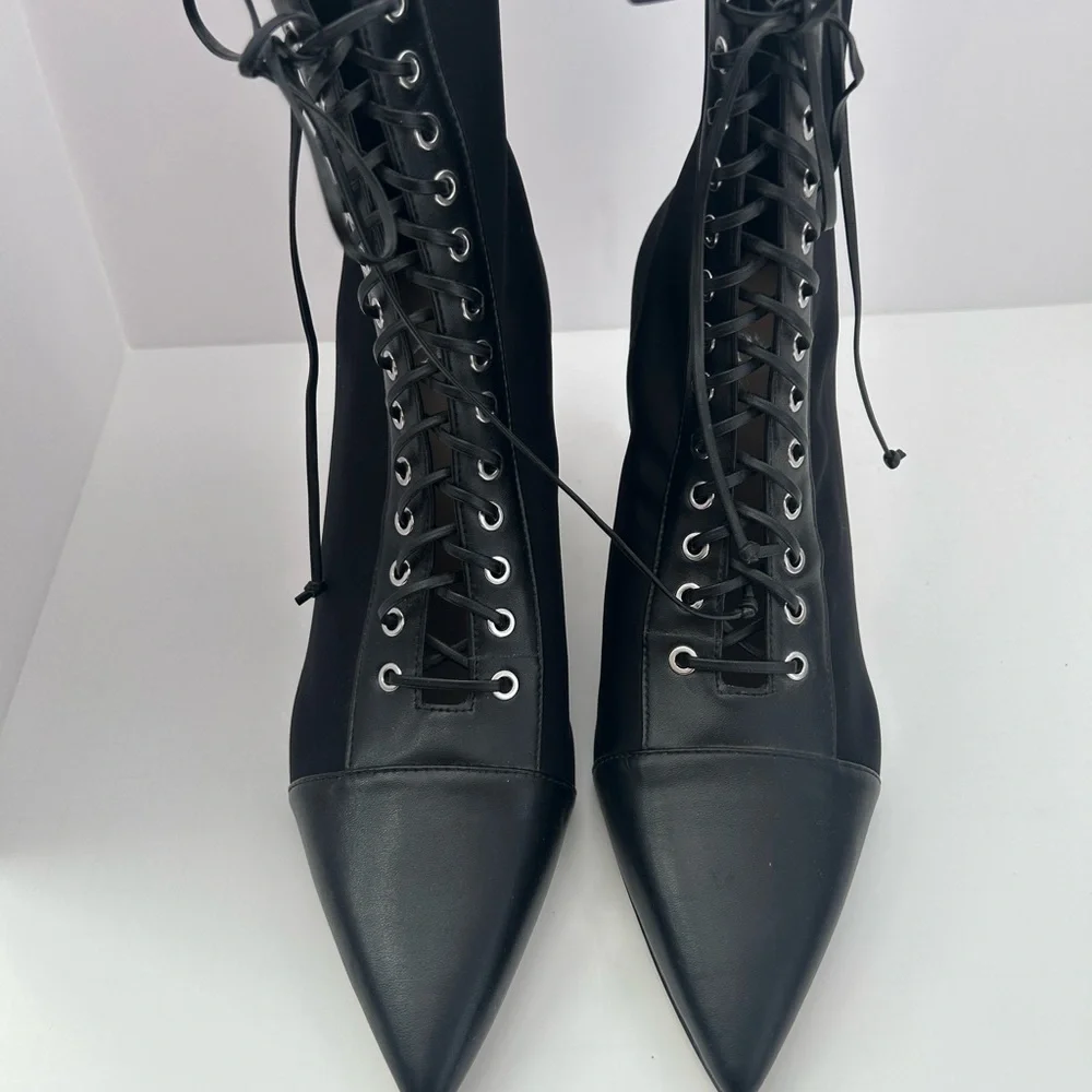 Zara Black Edwardian-Style Lace Up Pointed Heels Boots Size 39 - Picture 2 of 10